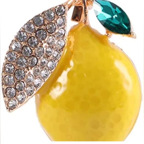 Elegant Yellow Lemon Brooch with Crystal Accents - Picture 5 of 5
